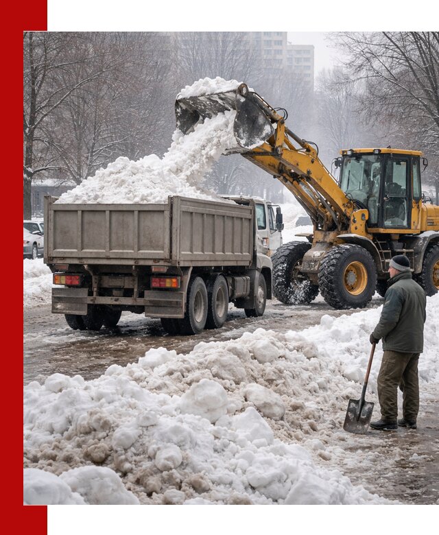 Вывоз снега грузовой техникой в Ангарске оперативно и чисто