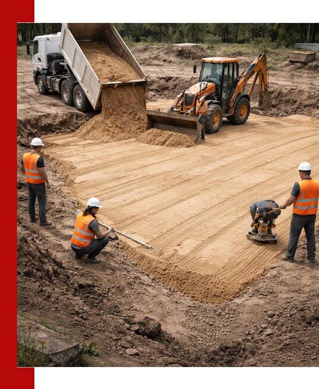 Устройство песчаной подушки для фундаментов и дорог в Ангарске